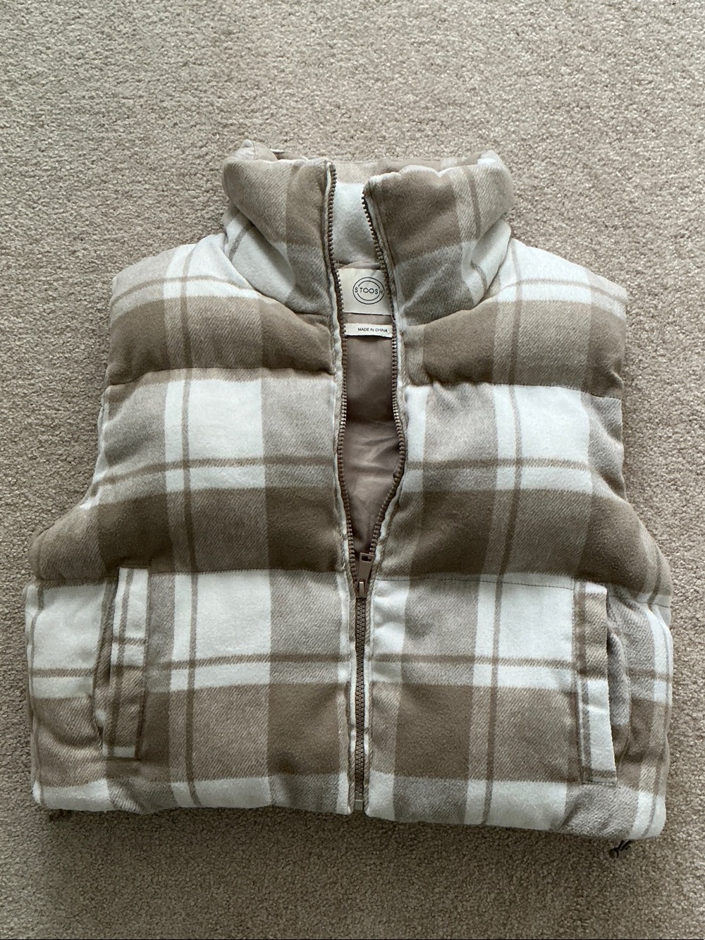 Stoosh Cropped Plaid Puffer Vest